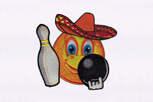 Bowling Emoji: Playful Machine Embroidery Design