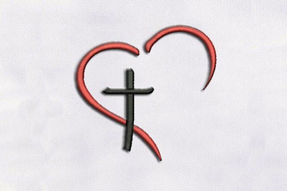 Heart with Cross Shape: Minimalist Faith Embroidery
