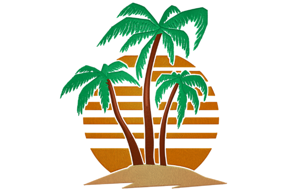 Sunset with Palm Tree Island: Embroidery Review